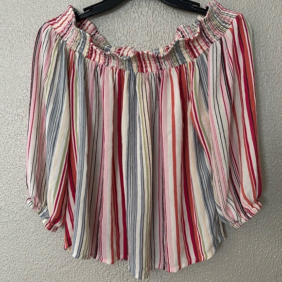 Rare Women’s Lascana Off The Shoulder Top, Colorful Stripe, 4/6 - Picture 1 of 6